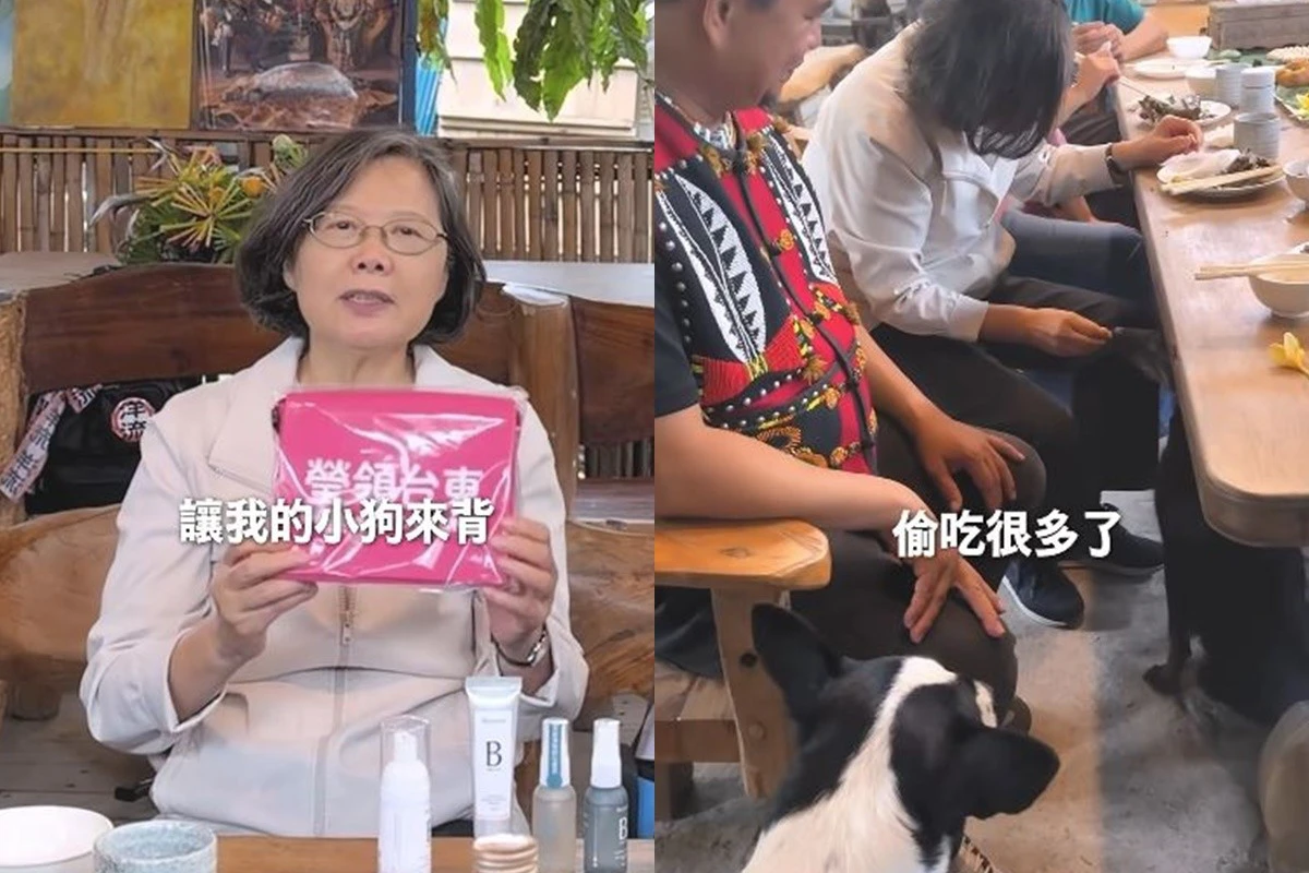【有片】蔡英文台東遇萌犬「抓包偷吃」　突虧「這句」笑翻網友